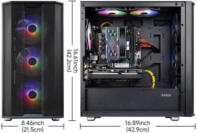 Alt view image 5 of 7 - AODUGaming Desktop-Windows11-AMD Ryzen 7 5700X 3.4GHz to 4.6GHZ-GeForce RTX3060-DDR4 32GB 3200MHz RMA-1TB M.2 NVMe SSD-850W psu,Desktop Air coole Prebuilt Gaming PC