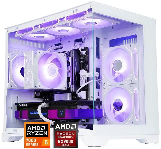 Alt view image 2 of 7 - AODU Gaming Desktop PC-Windows11-AMD Ryzen 5 7500F  Zen 4 6-Core 3.7 GH-ACE Radeon RX 9060 XT - 32GB-DDR5 32GB 6800MHz RMA-1TB M.2 NVMe SSD-850W PSU-panoramic PC case WiFi6 RGB Sync Gaming PC