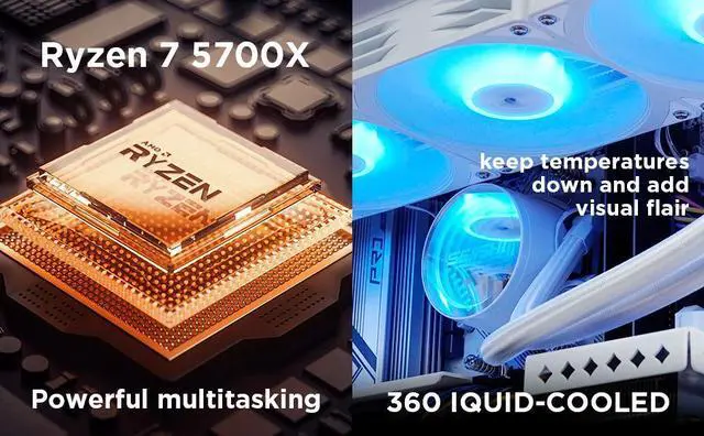 Alt view image 5 of 7 - AODU Gaming Desktop-Windows11-Ryzen 7 5700X 3.4GHz to 4.6GHZ-GeForce RTX 3080-DDR4-32GB 3200MHz RMA-1TB M.2 NVMe SSD-800W psu iquid-Cooled,white pc build Prebuilt white Gaming PC