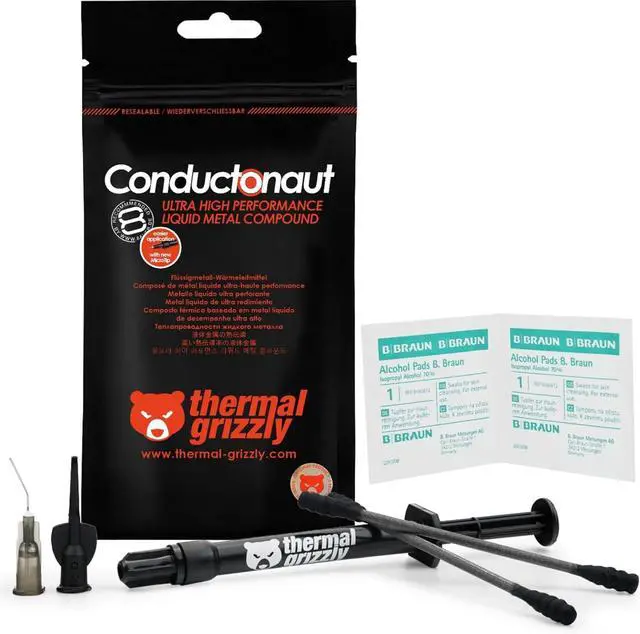 Alt view image 9 of 15 - Thermal Grizzly Conductonaut  CPU GPU Cooling Ultra High Performance Liquid Metal Compound Cooler Fan Thermal Grease/Paste -1 Gram TG-C-001-R