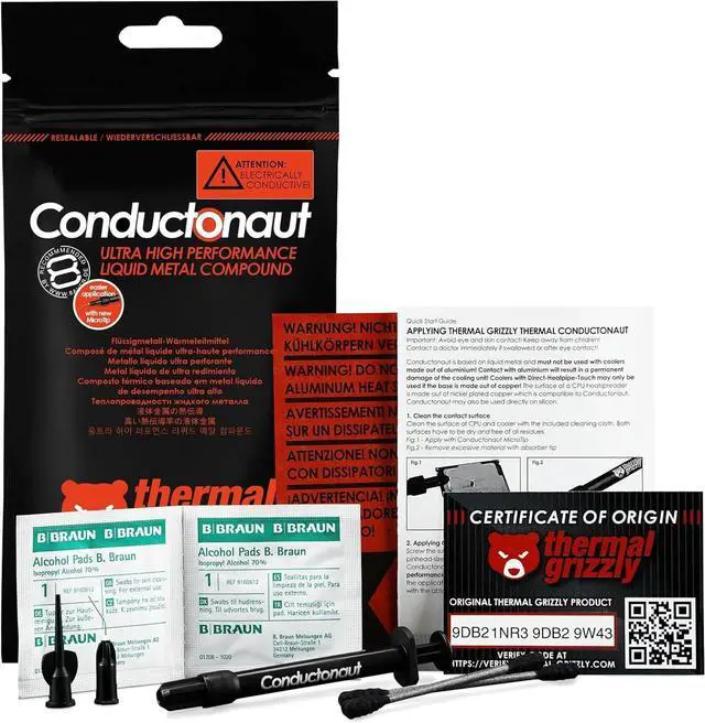 Alt view image 15 of 15 - Thermal Grizzly Conductonaut  CPU GPU Cooling Ultra High Performance Liquid Metal Compound Cooler Fan Thermal Grease/Paste -1 Gram TG-C-001-R