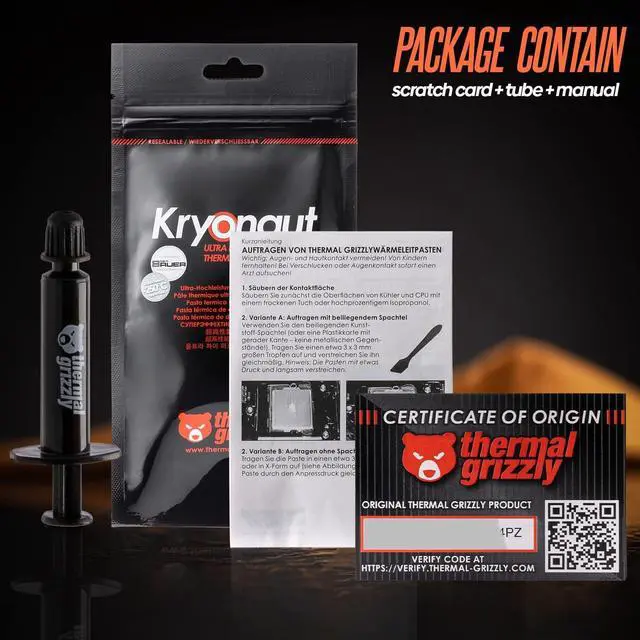 Alt view image 9 of 12 - Thermal Grizzly Kryonaut The High Performance Thermal Paste for Cooling All Processors, Graphics Cards and Heat Sinks in Computers and Consoles Combo Extra Spatula, Cleaning Pads + Cloth (1g Combo)