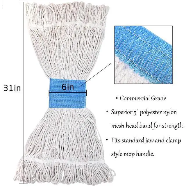 Alt view image 3 of 7 - Loop-End Cotton String Heavy Duty Mop Head Refills 6 inch Headband Replacement