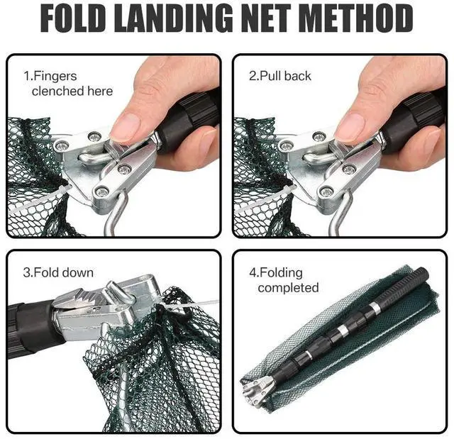 Alt view image 4 of 7 - Telescopic Folding Aluminum Handle Fishing Landing Net 3 Section Extending Pole