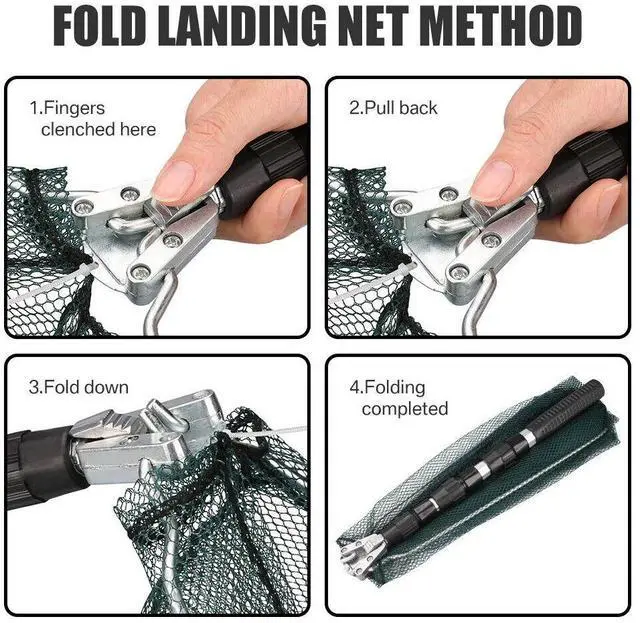 Alt view image 5 of 7 - Telescopic Folding Aluminum Handle Fishing Landing Net 3 Section Extending Pole