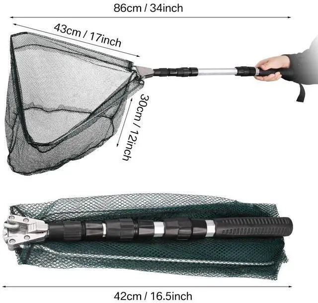 Alt view image 7 of 7 - Telescopic Folding Aluminum Handle Fishing Landing Net 3 Section Extending Pole