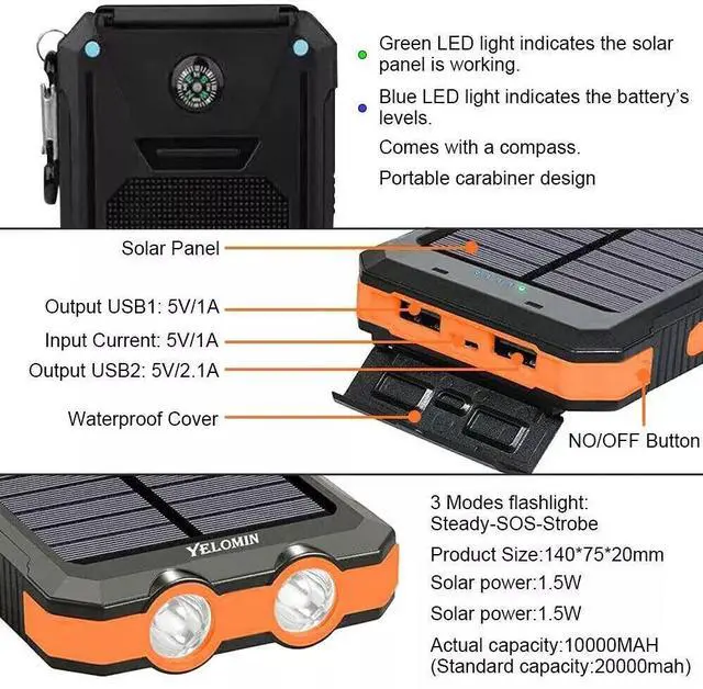 Alt view image 6 of 7 - Super Solar Power Bank Charger USB Portable Charger Power Bank For Cell Phone