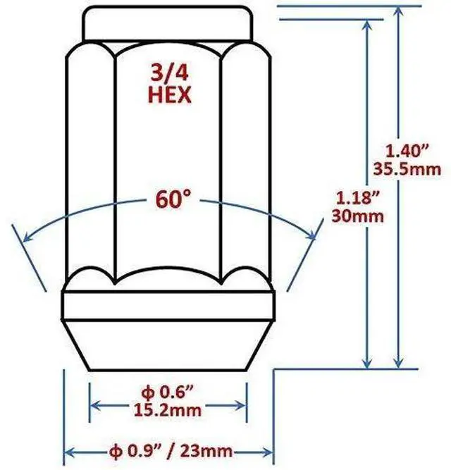 Alt view image 4 of 7 - Set of 20 1/2" Lug Nuts Chrome Acorn Bulge Wheel Nut Closed End Lugnuts 1/2x20