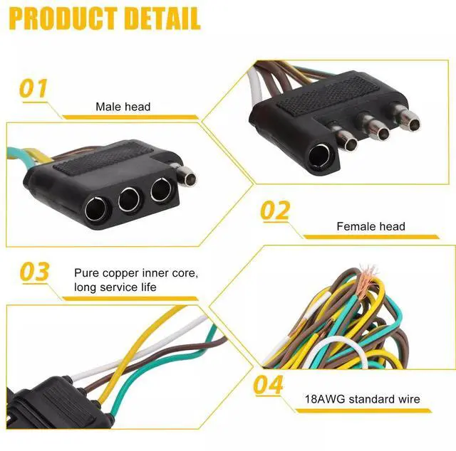 Alt view image 2 of 7 - 25' 4 Pin Flat Trailer Wiring Harness Kit Wishbone Style for Trailer Tail Lights