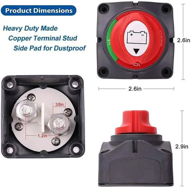 Alt view image 2 of 7 - 12V Battery Disconnect Rotary Switch Cut On/Off Set for Car SUV RV Marine Boat