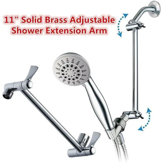 Alt view image 2 of 7 - 11" Solid Brass Shower Head Extension Arm with Lock Joints Adjustable Height