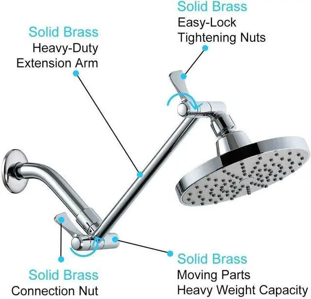 Alt view image 6 of 7 - 11" Solid Brass Shower Head Extension Arm with Lock Joints Adjustable Height