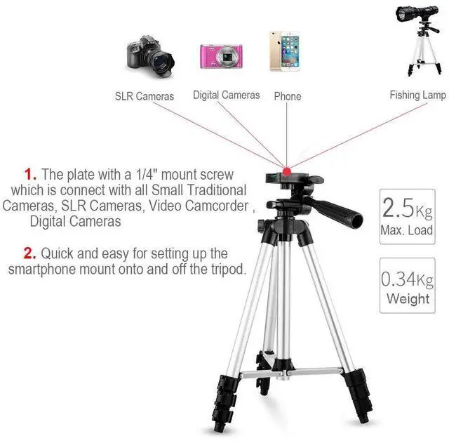Alt view image 7 of 7 - Professional Camera Phone Holder Tripod Stand for Smartphone iPhone Samsung+ Bag
