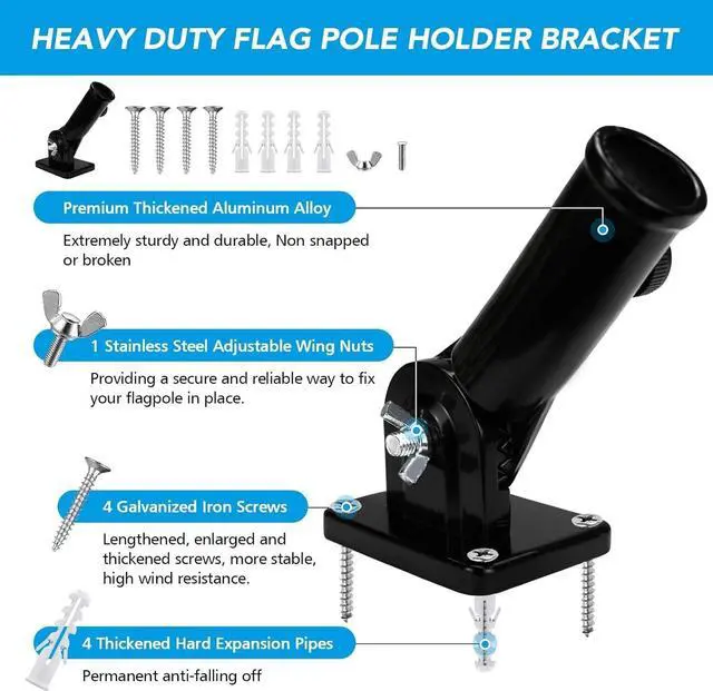 Alt view image 3 of 7 - Flag Pole Holder for Outside,Multi-Position Aluminum Adjustable Bracket Mount