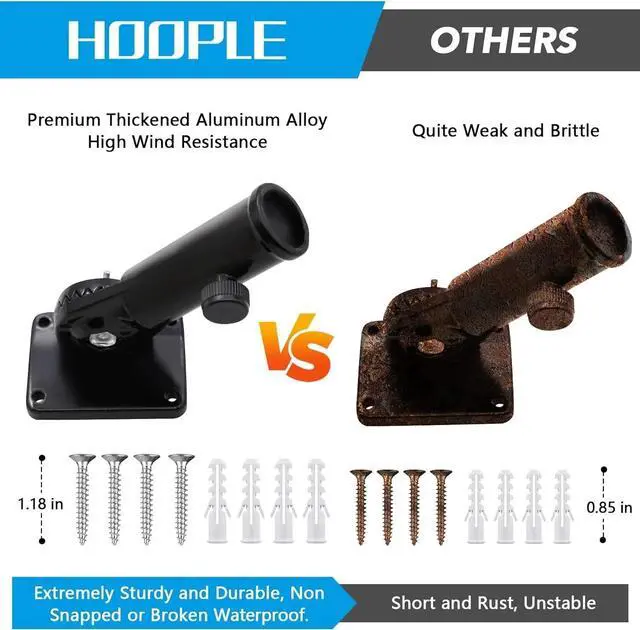 Alt view image 5 of 7 - Flag Pole Holder for Outside,Multi-Position Aluminum Adjustable Bracket Mount