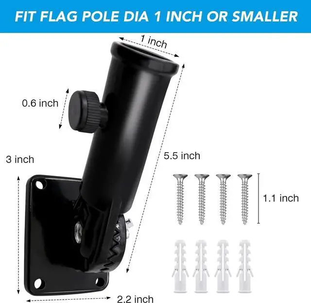 Alt view image 6 of 7 - Flag Pole Holder for Outside,Multi-Position Aluminum Adjustable Bracket Mount