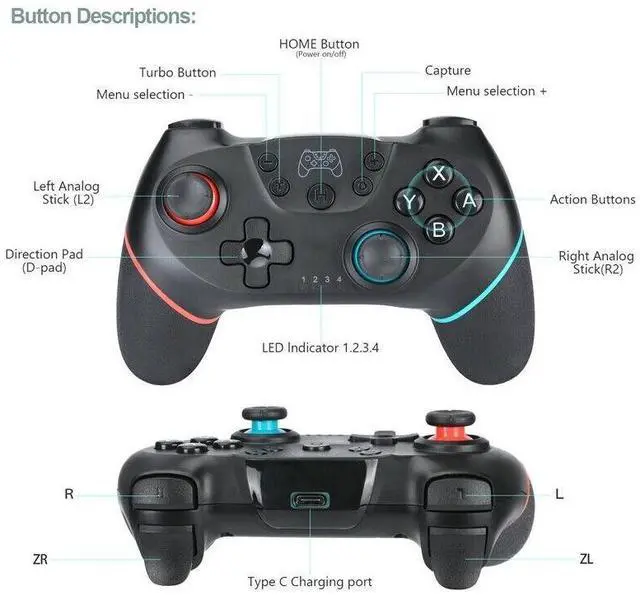 Alt view image 3 of 7 - Wireless Pro Controller Gamepad For Nintendo Switch Joypad Joystick Remote