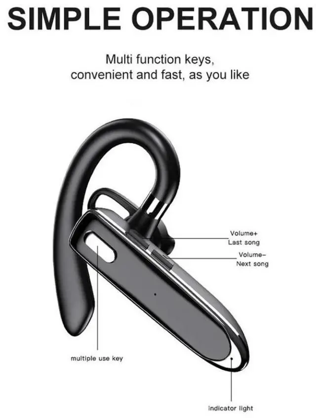 Alt view image 2 of 7 - Bluetooth 5.3 Trucker Wireless Headset Earpiece Dual Mic Earbud Noise Cancelling