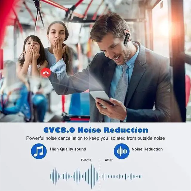 Alt view image 6 of 7 - Bluetooth 5.3 Trucker Wireless Headset Earpiece Dual Mic Earbud Noise Cancelling