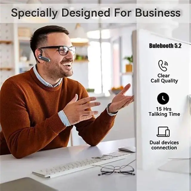 Alt view image 7 of 7 - Bluetooth 5.3 Trucker Wireless Headset Earpiece Dual Mic Earbud Noise Cancelling