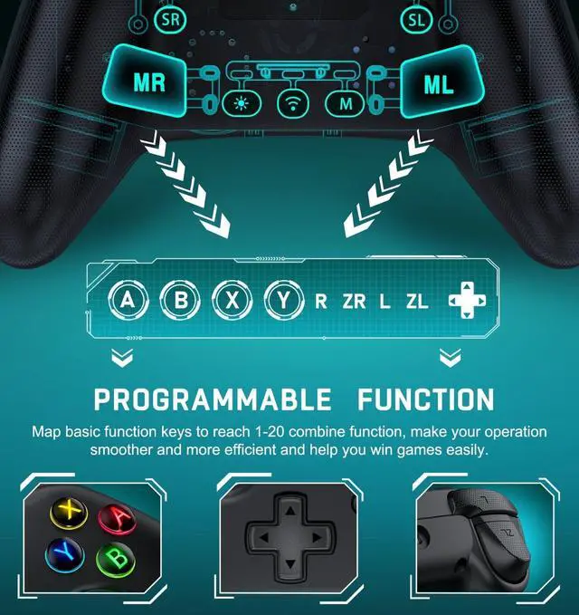Alt view image 4 of 7 - For Nintendo Switch Wireless Pro Controller Gamepad Joypad Joystick Remote