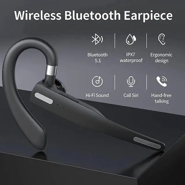 Alt view image 5 of 7 - Trucker Wireless Headset Bluetooth 5.1 Earpiece Dual Mic Earbud Noise Cancelling