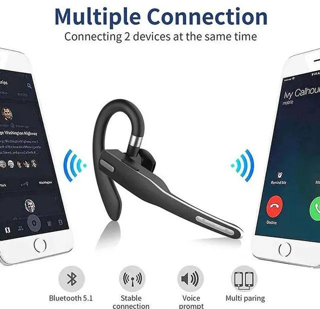 Alt view image 6 of 7 - Trucker Wireless Headset Bluetooth 5.1 Earpiece Dual Mic Earbud Noise Cancelling