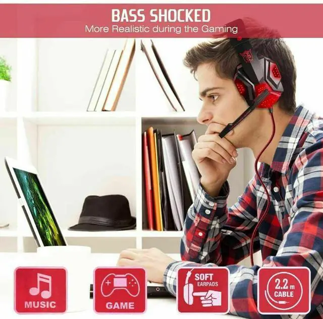 Alt view image 3 of 7 - 3.5mm Gaming Headset Mic LED Headphones Stereo Bass Surround For PC PS4 Xbox One