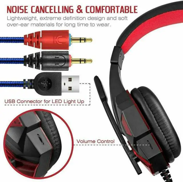 Alt view image 5 of 7 - 3.5mm Gaming Headset Mic LED Headphones Stereo Bass Surround For PC PS4 Xbox One