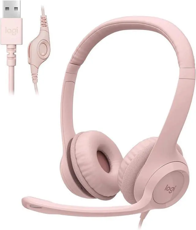 Main image of H390 Wired USB On-Ear Stereo Headphones with Mic Rose Pink PC Laptop