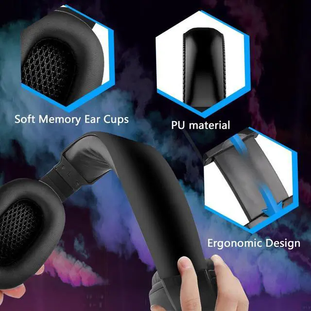 Alt view image 4 of 6 - Pro Gamer Headset for PS4 PS5 Xbox One PC Computer Tablet Blue Headphones