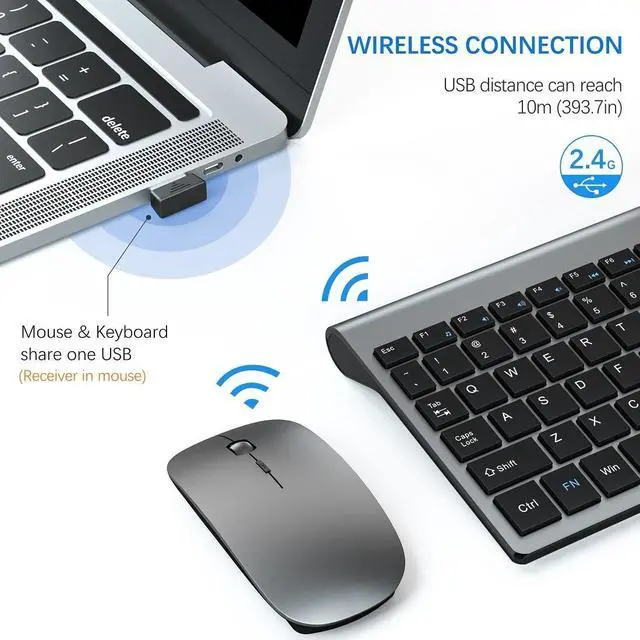 Alt view image 4 of 7 - Ultra Slim Wireless Keyboard and Mouse Combo, Silent Compact Keyboard Mouse Set
