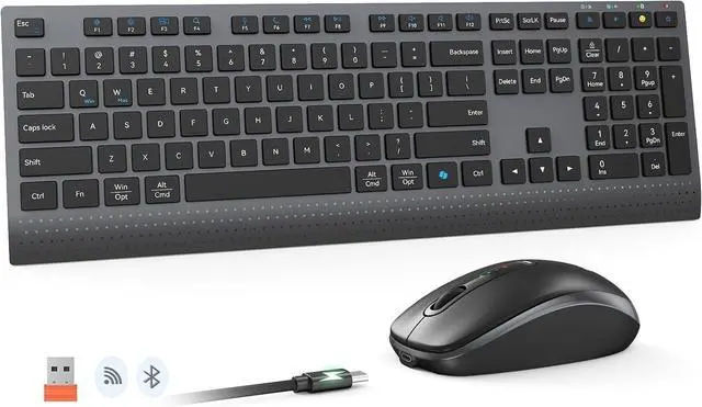 Main image of Bluetooth Keyboard and Mouse Combo, Wireless 2.4GHz Slim Rechargeable Set