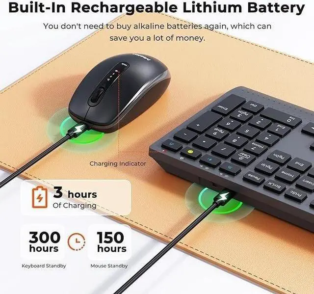 Alt view image 6 of 7 - Bluetooth Keyboard and Mouse Combo, Wireless 2.4GHz Slim Rechargeable Set