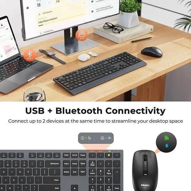 Alt view image 3 of 7 - Bluetooth Keyboard and Mouse Combo, Wireless 2.4GHz Slim Rechargeable Set