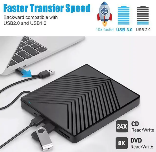 Alt view image 5 of 7 - External CD DVD Drive, USB 3.0 Player Burner Writer, for PC Laptop Windows 11 10