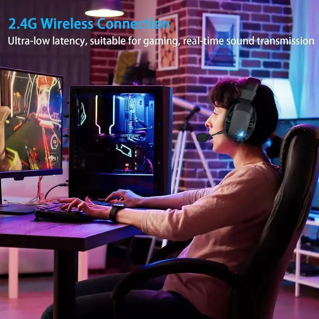 Alt view image 4 of 7 - Wireless Gaming Headset 2.4GHz USB Gaming Headphones for PS5/PS4/PC/Switch