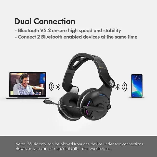 Alt view image 4 of 7 - Wantek Bluetooth Headphones with Mic Foldable Wired Wireless Gaming Headset
