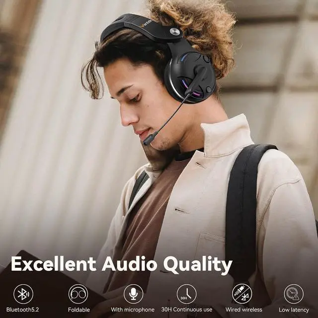 Alt view image 6 of 7 - Wantek Bluetooth Headphones with Mic Foldable Wired Wireless Gaming Headset