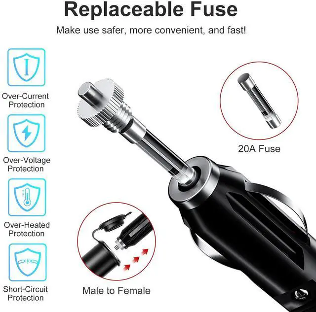 Alt view image 4 of 7 - 13 ft Car Cigarette Lighter Socket Extension Cord Cable Heavey Duty Adapter 12V