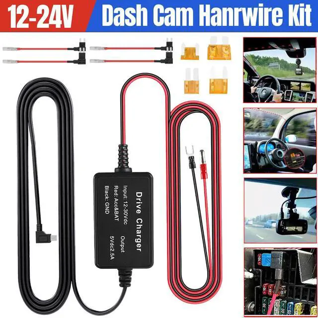 Main image of Universal Dash Cam Hardwire Kit Mini USB Hard Wire Cable Fuse 12-24V for Car DVR
