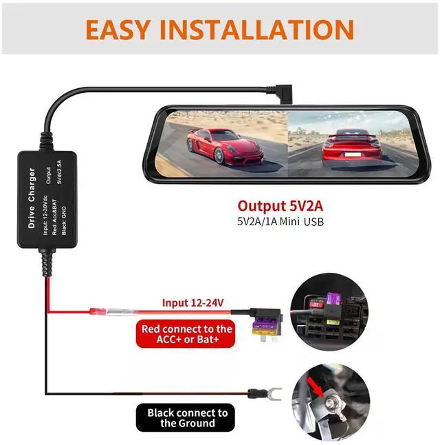 Alt view image 5 of 7 - Universal Dash Cam Hardwire Kit Mini USB Hard Wire Cable Fuse 12-24V for Car DVR