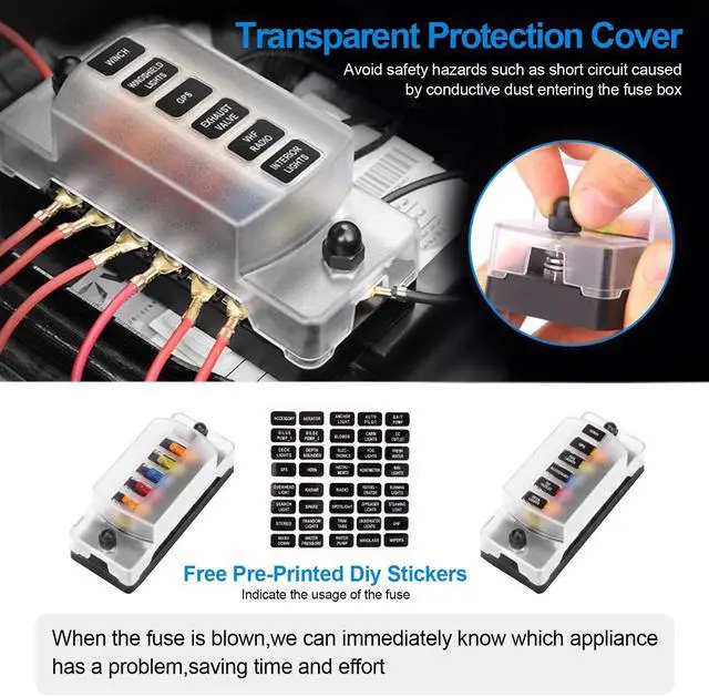 Alt view image 4 of 7 - Universal 6 Way Blade Fuse Block Car Boat Auto Power Distribution Holder Box Kit
