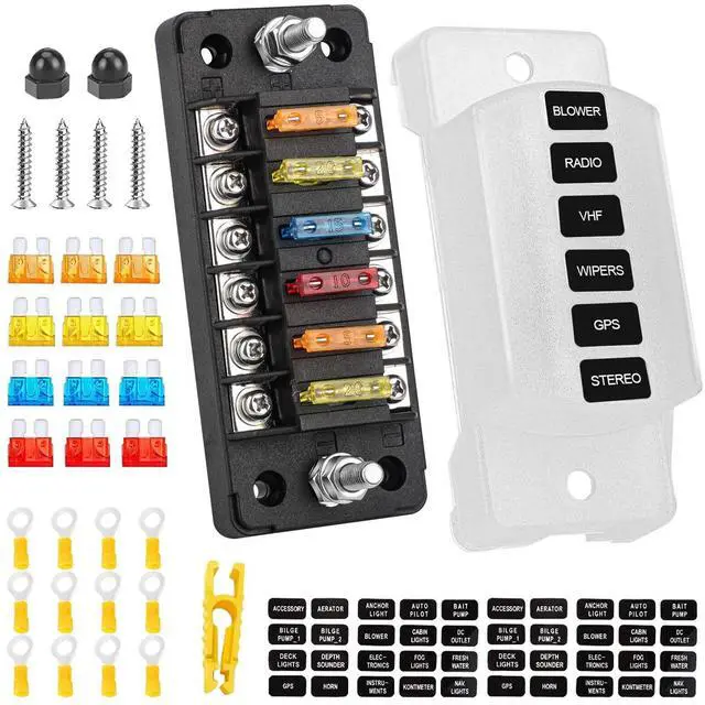 Main image of Universal 6 Way Blade Fuse Block Car Boat Auto Power Distribution Holder Box Kit