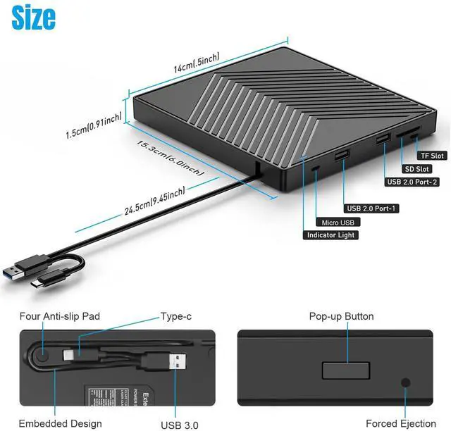 Alt view image 3 of 7 - External CD DVD Drive, USB 3.0 Player Burner Writer, for PC Laptop Windows 11 10