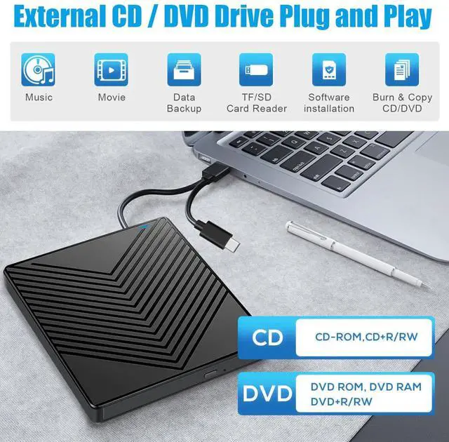 Alt view image 4 of 7 - External CD DVD Drive, USB 3.0 Player Burner Writer, for PC Laptop Windows 11 10