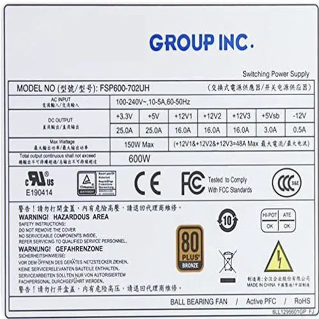 Alt view image 5 of 6 - PSU for FSP 80plus Bronze CPU8P2 2U 600W Power Supply FSP600-702UH FSP600-702UC FSP700-802UK