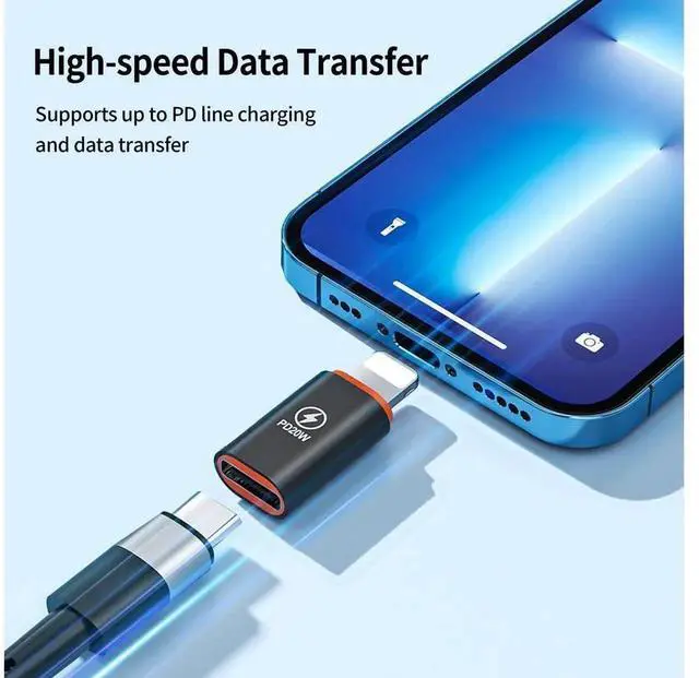 Alt view image 5 of 5 - USB C to Lightning Adapter 2 Pack 20W PD Fast Charging Lightning Male to Type C Female Converter for iPhone iOS Silver