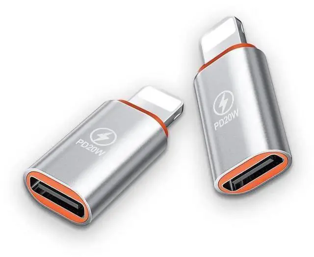 Alt view image 2 of 5 - USB C to Lightning Adapter 2 Pack 20W PD Fast Charging Lightning Male to Type C Female Converter for iPhone iOS Silver