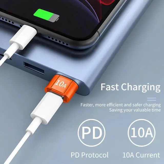 Alt view image 2 of 6 - 4-Pack USB C to USB Adapter (Type C Female to USB-A Male) - 10A Fast Charge & Data Sync, PD Compatible for iPhone 15/14, MacBook, Samsung, iPad, Laptop, Computer - Orange